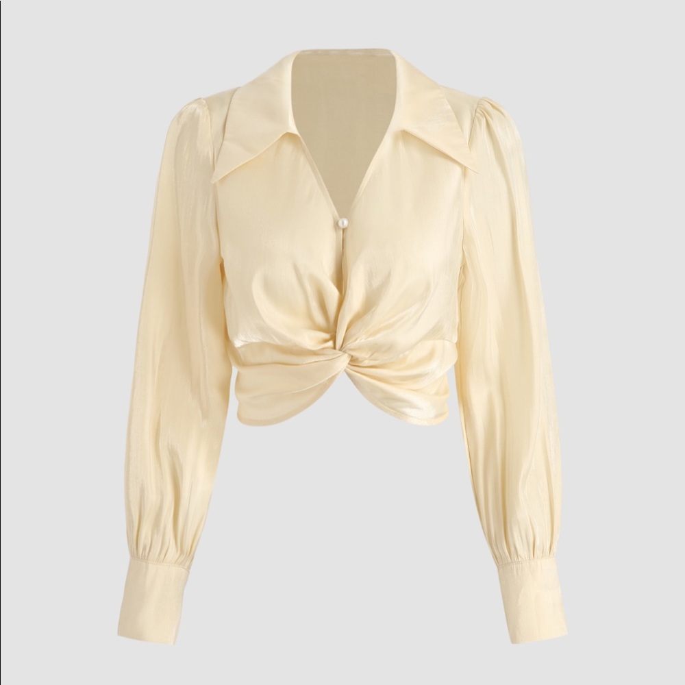 Brand New - Cream Crop Top w/Pearl Detail